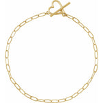 14K Yellow or White - Heart & Paperclip-Style Chain 6" Bracelet