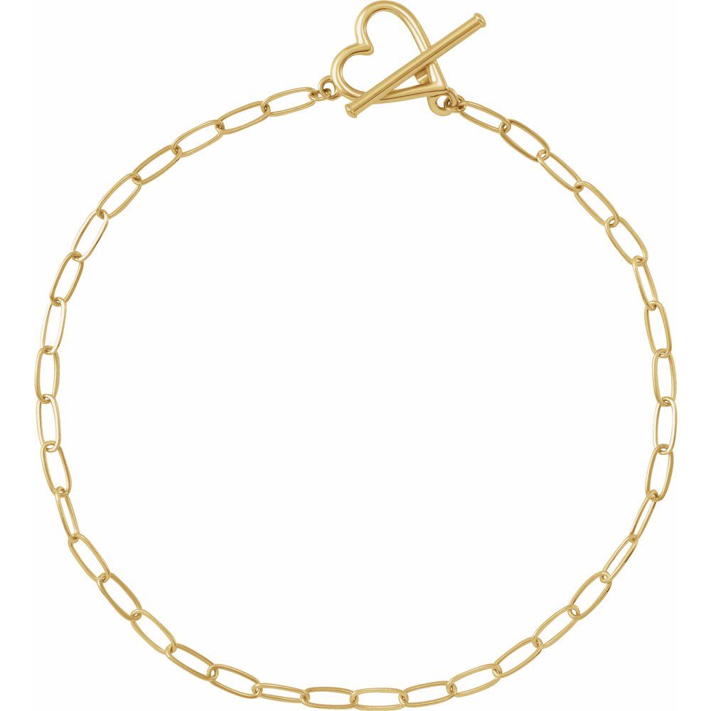 14K Yellow or White - Heart & Paperclip-Style Chain 6" Bracelet