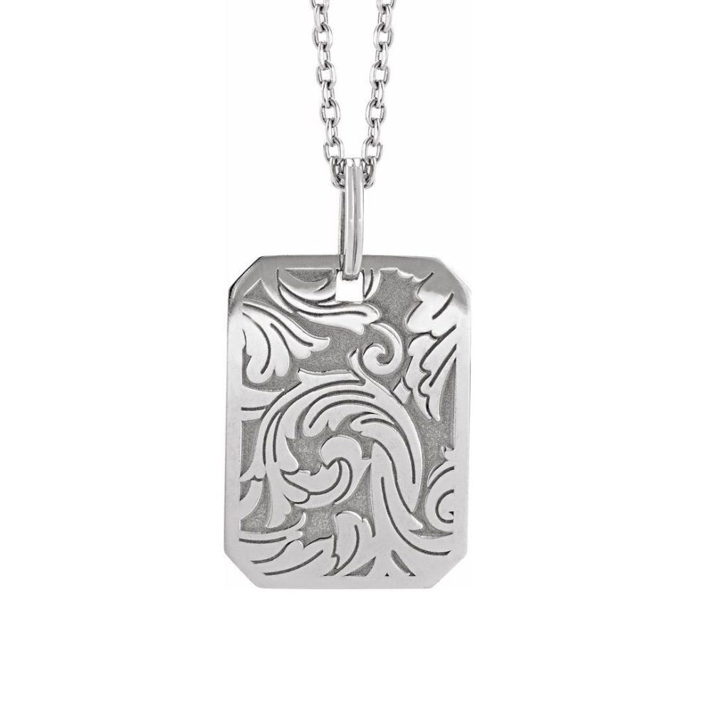 14K Yellow or White Floral Dog Tag 20" Necklace