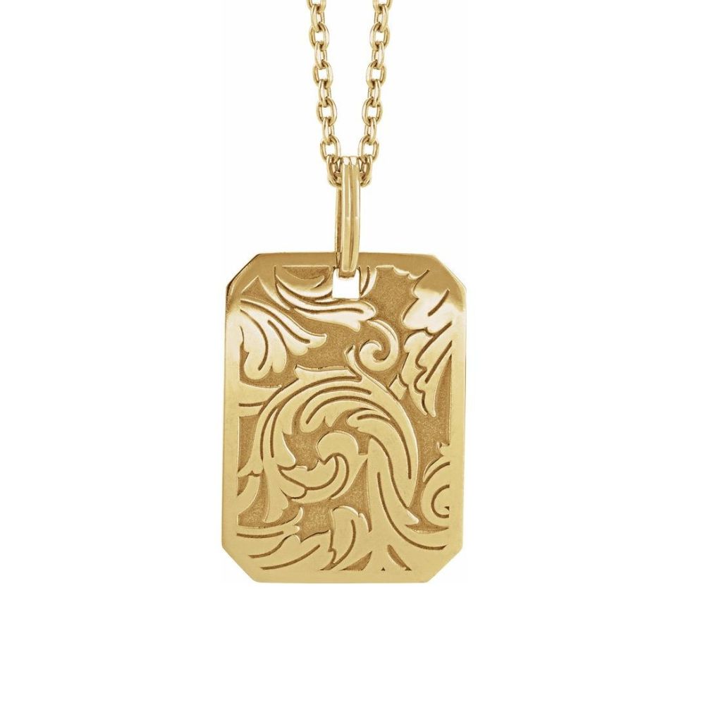 14K Yellow or White Floral Dog Tag 20" Necklace