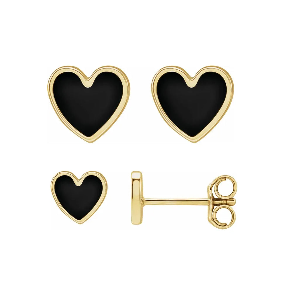 Red Heart Earrings - Enameled Gold / Silver