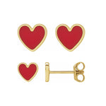 Red Heart Earrings - Enameled Gold / Silver