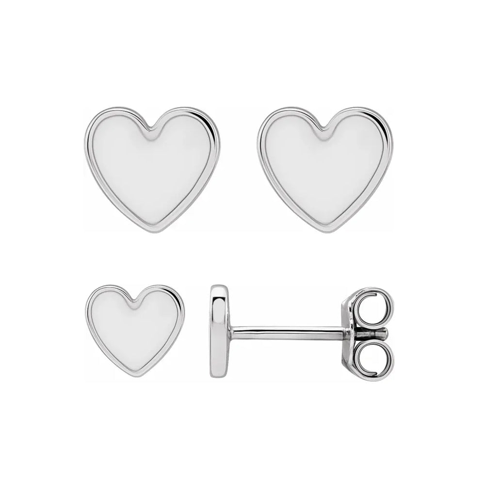 Red Heart Earrings - Enameled Gold / Silver