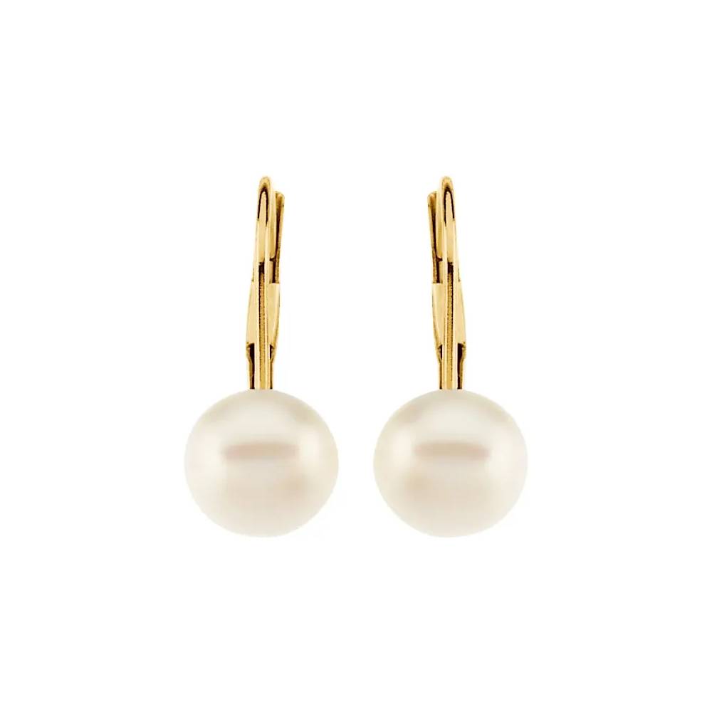 14K Yellow Freshwater Cultured Pearl Lever Back Earrings