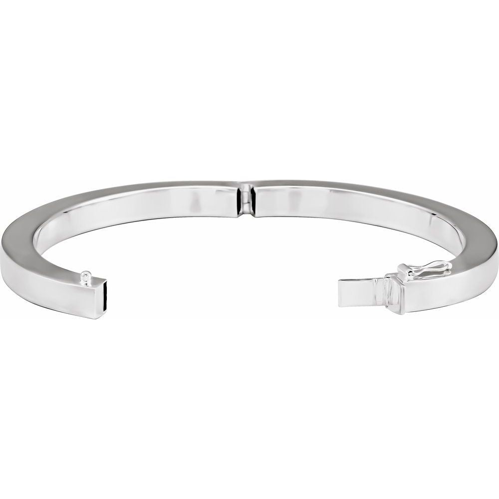 14K Yellow or Sterling Silver / Square Tube Hinged Bangle 7" Bracelet