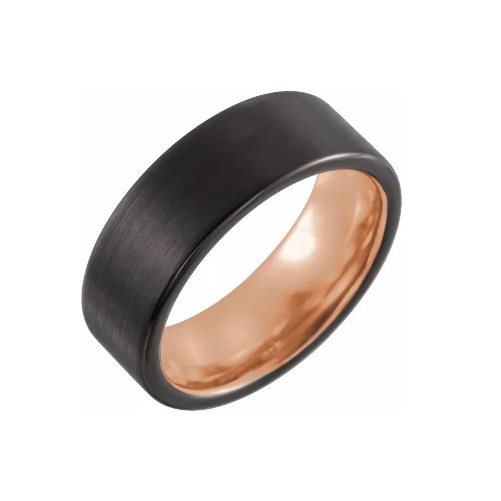 Black Tungsten Ring - Rose or Yellow Gold